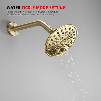 sumerain Modern Shower Faucet Set with 6-Spray Shower Head, Tub Spout and Shower Trim Kit with Valve, Brushed Gold Finish