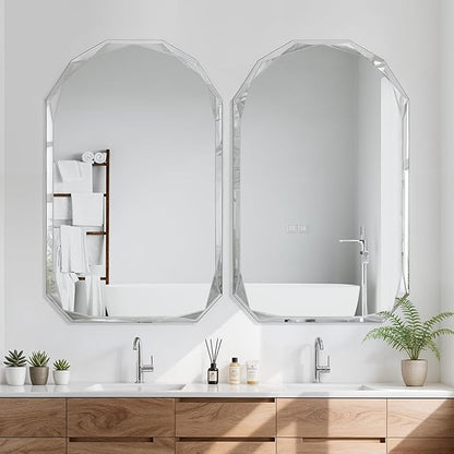 Bathroom Mirror for Wall, 30" x 48" Arched Mirror, Bathroom Vanity Mirror, Beveled Edge Frameless Wall Mount Vanity Mirrors, Wall Mirrors Decorative, Irregular Beveled Edge Mirror