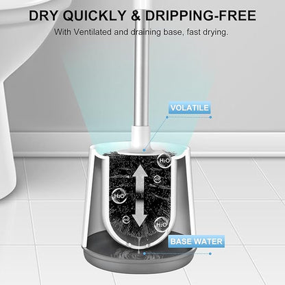 SetSail Toilet Brush and Holder 2 Pack, Self Closing Lid Toilet Bowl Brushes Holder and Extra Long Handle Ventilated Toilet Brush Set for Bathroom Cleaning, Nylon Bristles, White & Grey