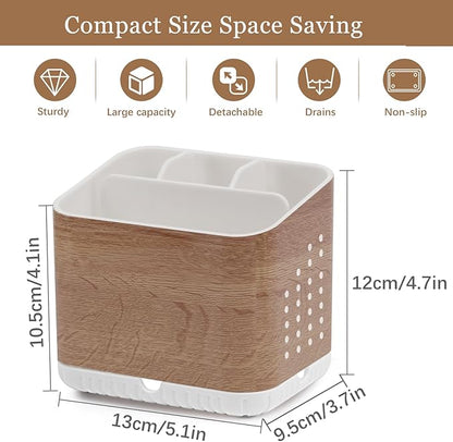 Toothbrush Holders for Bathrooms, Kids Electric Toothbrush and Toothpaste Holder, Toothbrush Caddy Organizer, 4 Slots Tooth Brushing Stand for Bathroom Organizer Countertop (Wood Grain)