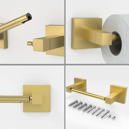 Ruacq Gold Toilet Paper Holder Double Post Pivoting Square Tissue Holders Roll Holder Hangers Brushed Gold Toilet Paper Stand Bathroom Stainless Steel and Zinc Alloy Modern Wall Mounted