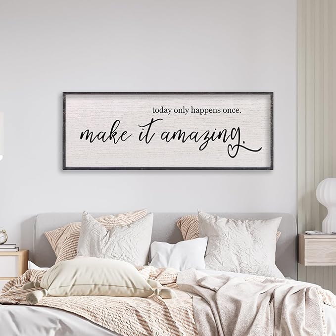 Today Only Happens Once Make It Amazing Wall Decor 40"X15" Quote Inspirational Motivational Sign Wood Frame Wall Art (Black)