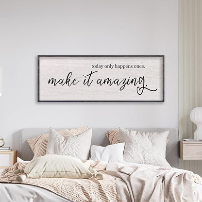 Today Only Happens Once Make It Amazing Wall Decor 40"X15" Quote Inspirational Motivational Sign Wood Frame Wall Art (Black)