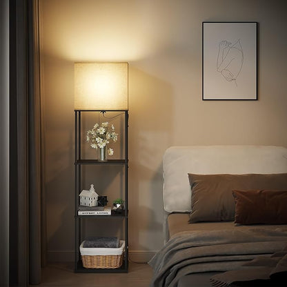 SUNMORY Large Size Floor Lamp with Shelves, 4-Tier Modern Standing Lamp with 3 Color Temperature Bulb, Tall Floor Lamp with Shelf, Corner Display Bookshelf Lamps for Living Room, Bedroom, Office