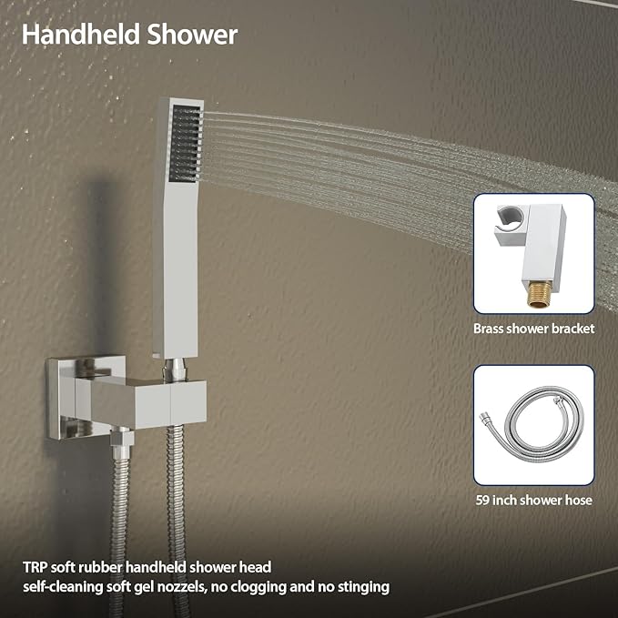 Sarlai Shower Faucet Set Bathroom Square Rainfall Shower Head and Handle Combo Wall Mounted Shower Faucet with Valve 8 Inch Shower Head Trim Systems Chrome