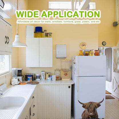 Highland Cow Wall Window Stickers Decor Scottish Cow Wall Decals Peel and Stick Funny Cow Wall Stickers Removable Cool Cow Farmhouse Kitchen Decoration Weird Gifts for Fiends Christmas