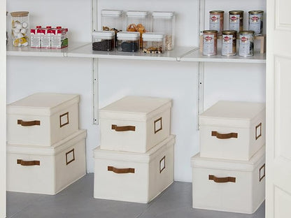 StorageWorks Storage Bins with Lids, Decorative Storage Boxes with Lid and PU Handles, Foldable Storage Baskets for Closet, Shelves, Stackable, Ivory, Jumbo, 3-Pack