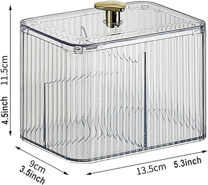 Qtips Holder Bathroom Container,3-Section Cotton Ball/Swabs Dispenser,3 Grids Apothecary Jar Organizer, Cosmetics Storage for Vanity