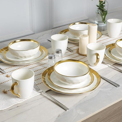 vicrays Coffee Mug Set, 11 Ounce, Set of 6, Ceramic Mug for Men, Women, Unique Glazed Mugs with Handle for Coffee, Tea, Milk, Cocoa, Cereal(White with Golden)