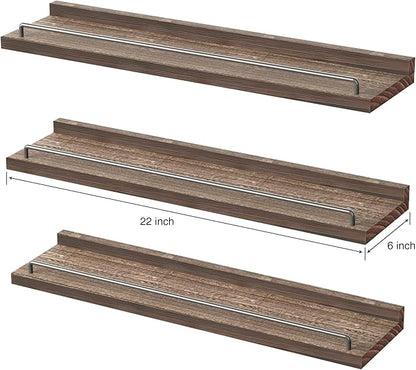 22 inches Long Floating Shelves, Bathroom Decor Shelves Over Toilet, Farmhouse Wall Shelves for Living Room, Bedroom, Picture Frames, Plants, Kitchen, Set of 3 (Brown)