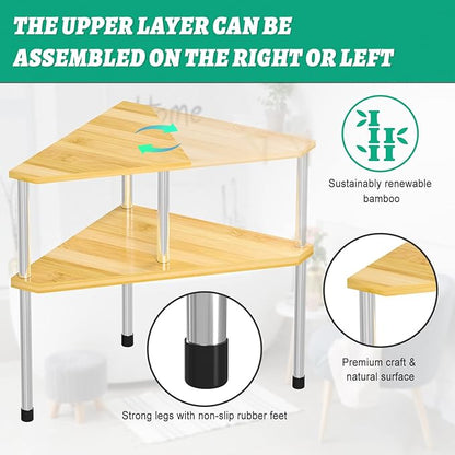 Weenson Bathroom Organizer Countertop Corner Shelf – 2 Tier Bathroom Organization Bamboo Spice Rack Kitchen Countertop Organizer Space Saving Storage Shelves Living Room Office Home Decor