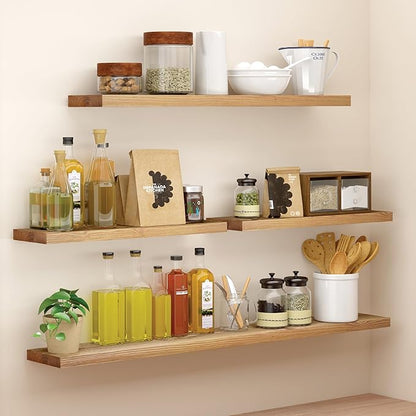 BGMG Wood Floating Shelves 48 inch Set of 2, Rustic Wooden Wall Mount Shelves for Living Room Bedroom Kitchen Farmhouse-48x6.7x1.25 inch- Gold Oak