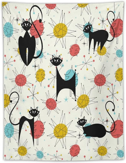 ICMOLYYENLO Abstract Cat Tapestry, Medieval Abstract Atomic Star Cat Vintage Home Wall Hanging Art Tapestry for Bedroom Living Room Dormitory 30x40 Inch