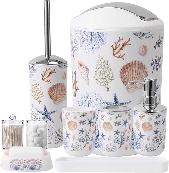 Bathroom Accessories Set 9 Piece Sea Bathroom Sets with Trash Can Bathroom Accessory Set Ocean Bathroom Accessories Set
