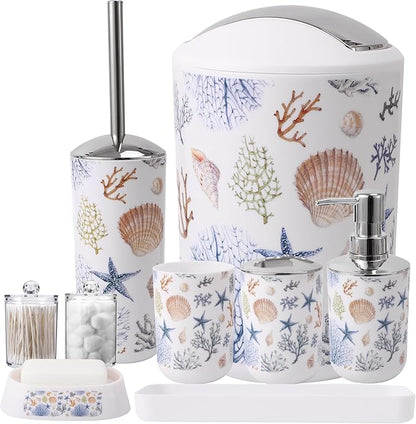 Bathroom Accessories Set 9 Piece Sea Bathroom Sets with Trash Can Bathroom Accessory Set Ocean Bathroom Accessories Set