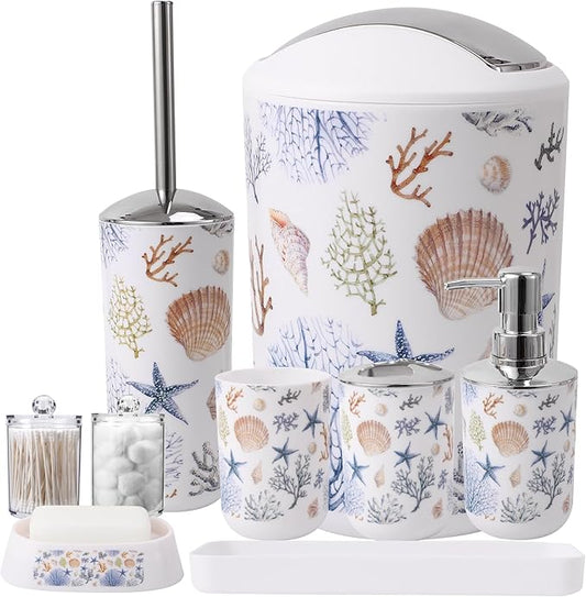 Bathroom Accessories Set 9 Piece Sea Bathroom Sets with Trash Can Bathroom Accessory Set Ocean Bathroom Accessories Set