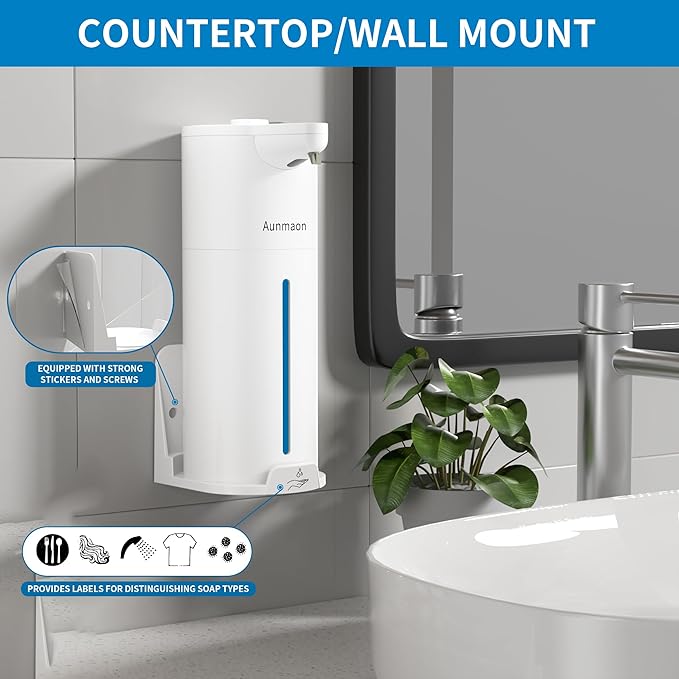 Automatic Soap Dispenser Touchless, Modern, Kitchen & Bathroom, Hands-Free, Adjustable Volume, Long Battery Life, Compatible with Thick & Thin Soap, Easy for Toddlers, Clog-Free, White