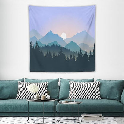HZOHNAGO Mountain Tapestry Forest Mountain Sunrise Pattern Printed Wall Tapestry Wall Hanging for Bedroom Living Room Dorm 60" W x 60" H
