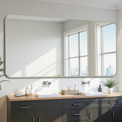 Bathroom Mirror 72" x 36", Large Rectangle Wall Mirror, Silver Metal Frame Wall Mounted Mirrors for Bathroom, Vanity, Bedroom, Entryway Decor(Horizontal/Vertical)