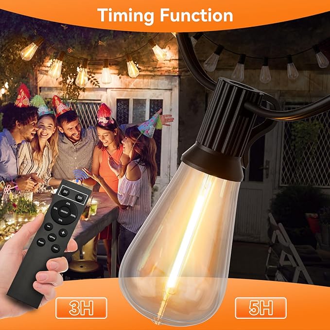 100 FT Outdoor String Lights for Outside, IP65 Waterproof ST38 LED Shatterproof Bulbs, Dimmable & Timable, 3 Light Modes, Hanging Patio Edison Lights for Porch Backyard Cafe Bistro
