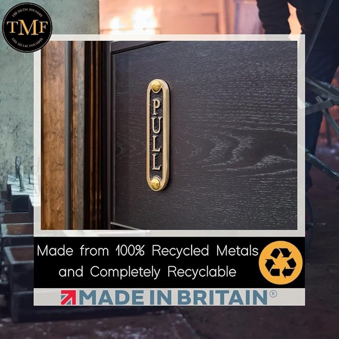 PULL Brass Door Sign. Traditional Style Home Décor Wall Plaque Handmade By The Metal Foundry UK.