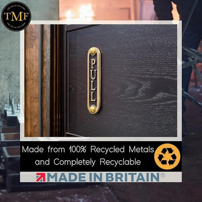PULL Brass Door Sign. Traditional Style Home Décor Wall Plaque Handmade By The Metal Foundry UK.