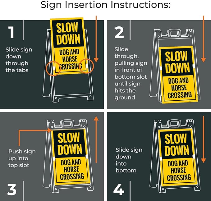 Slow Down Dog and Horse Crossing Sidewalk Sign Kit, 18x24 Inches, with A Frame Stand, Made in USA
