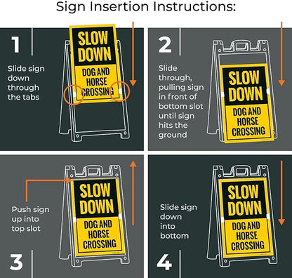 Slow Down Dog and Horse Crossing Sidewalk Sign Kit, 18x24 Inches, with A Frame Stand, Made in USA