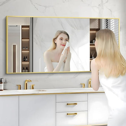 Gold Bathroom Mirror for Wall, 60x30 Inch Rectangle Mirrors with Metal Frame, Modern Vanity Wall Mirror Decor for Bathroom Living Room, Entryway Hangs Horizontal or Vertical