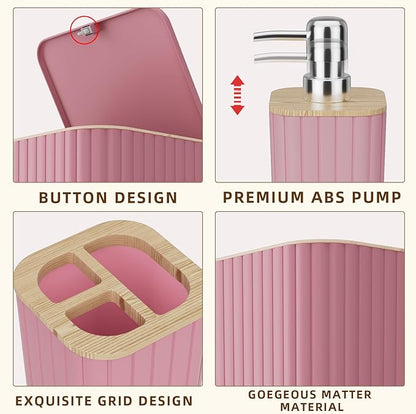 Bathroom Accessories Set - Elegant Pink Bathroom Set, 10PC Bathroom Accessory Set, Toilet Brush, Bathroom Trash Can