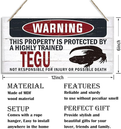 Warning Sign, Tegu Warning Wood Plaque Sign, Funny Door Signs, Decorative Wood Hanging Suspension Plaque, Farmhouse Wooden Wall Decor, Outdoor Hanging Wooden Signs