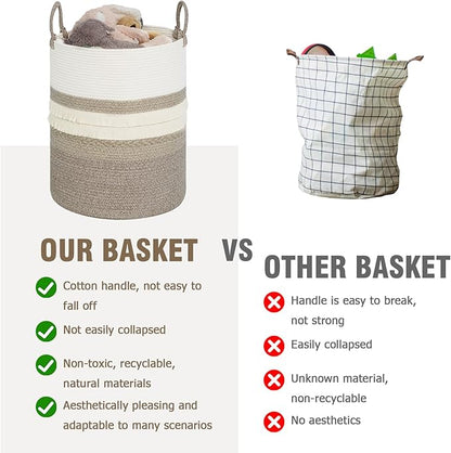 danpinera 79 L Large Laundry Basket, Tall Woven Cotton Storage Hamper with Handles, Dirty Clothes Hamper in Bathroom, Decorative Storage Basket for Living Room Gradient Brown
