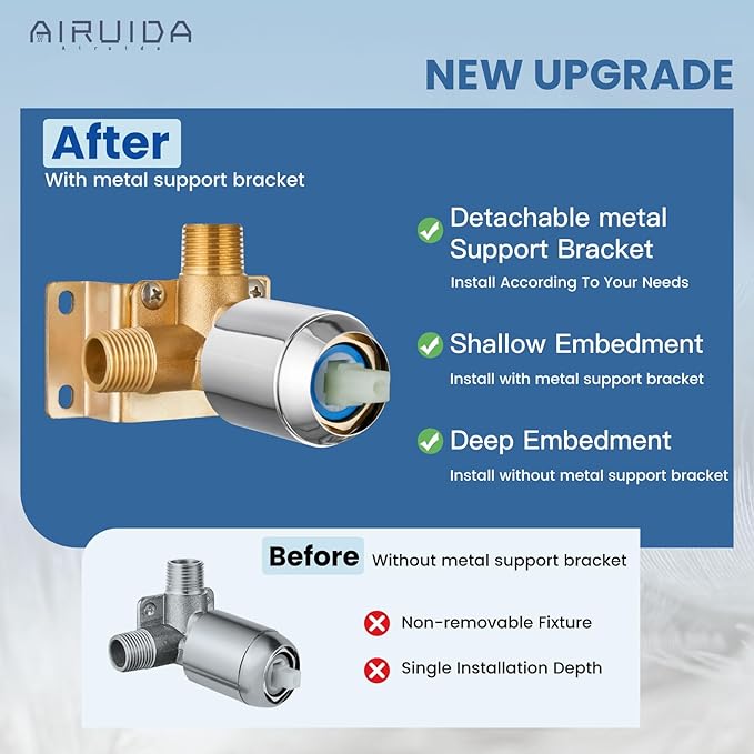 Airuida Shower Faucet Set Bathroom Rain Shower System SUS304 Stainless Steel Single Handle With Male Threads Rough-in Valve Shower Trim Kit 6 Inch Wall Mount Shower Head Chrome Polish