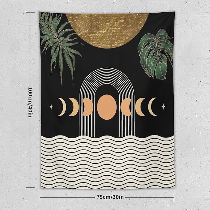 Abstract Boho Tapestry, Mid Century Tropical Tree Leaves Modern Geometric Arch Bohemian Botanical Tapestry, Home Aesthetic Wall Hanging Art Decor for Living Room Bedroom Dormitory 40x60 Inch