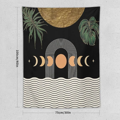 Abstract Boho Tapestry, Mid Century Tropical Tree Leaves Modern Geometric Arch Bohemian Botanical Tapestry, Home Aesthetic Wall Hanging Art Decor for Living Room Bedroom Dormitory 50x60 Inch