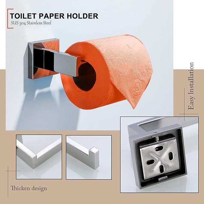 4-Piece Bathroom Hardware Set Chrome Bath Towel Bar Holder Sets Wall Mounted Stainless Steel Bathroom Accessory Kit, Polished Chrome 23.6 Inch