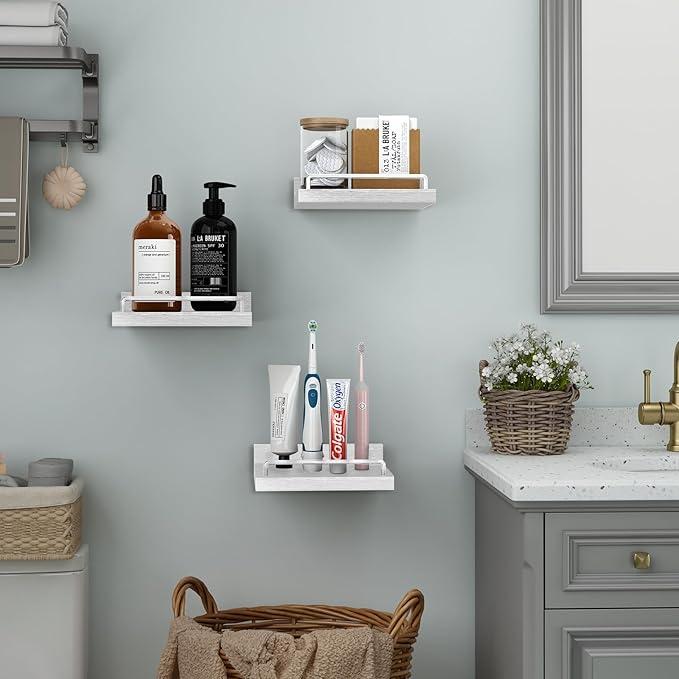 Small Floating Shelf, 6 X 6 Inches Farmhouse Wall Shelves for Living Room, Bedroom, Picture Frames, Plants, Kitchen, Set of 3 (White)