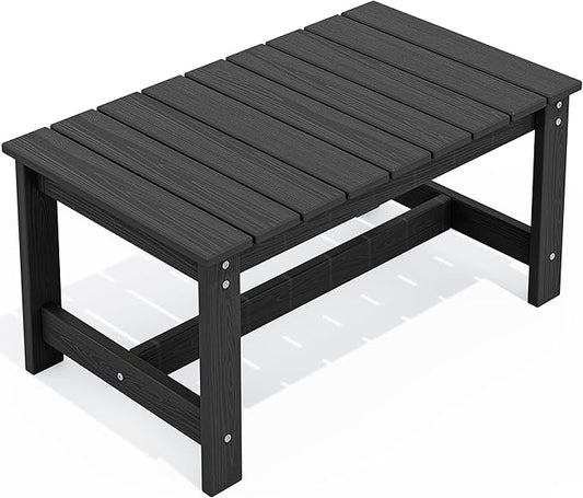 SERWALL Outdoor Coffee Table, HDPE Patio Coffee Table for Outside, Rectangle, Black