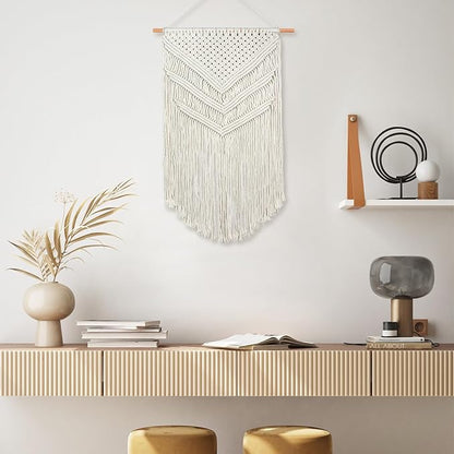 JONKASIPA Macrame Woven Wall Hanging, Bohemian Wall Decor, Handmade Woven Tapestry with Tassels, Delicate Lace Decor Crafts for Bedroom,Living Room or Farmhouse (Beige)