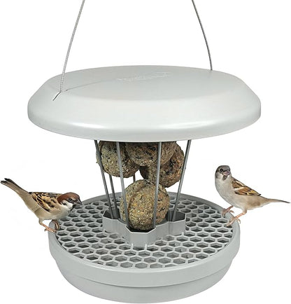 SWISSINNO No Mess Bird Feeder Lucerne Smart Birds for Fat Balls - Feed Birds, not mice & Rats! Robust & Reliable for Hanging - Light Grey