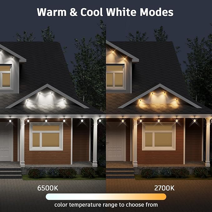 XMCOSY+ Smart Outdoor String Lights - 64ft RGBCWIC Patio Lights with 24 Color Changing Bulbs, LED String Light for Outside Backyard Bistro Party, APP WiFi Control, Work with Alexa, IP65 Waterproof