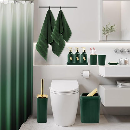 32PCS Bathroom Accessories Set Bathroom Set,Hunter Green Shower Curtain Set,Bath Towel Set,Hand Towel,Toilet Brush,Trash Can & 3PCS Soap Dispenser