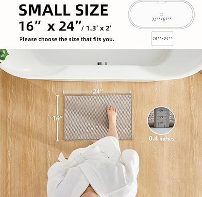 Bathroom Rugs Non Slip Washable, Super Absorbent Thin Bath Mat Small Quick Dry Low Pile Bathroom Rug, Beige 16"x24"