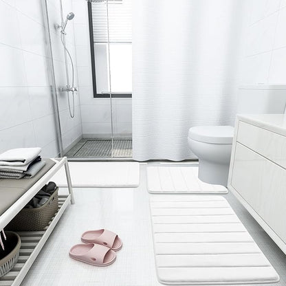 Buganda Memory Foam Bath Mat, 59" x 34", Ultra Soft and Non-Slip Bathroom Rugs, Water Absorbent and Machine Washable Bath Rug Runner for Bathroom, Shower, and Tub, White