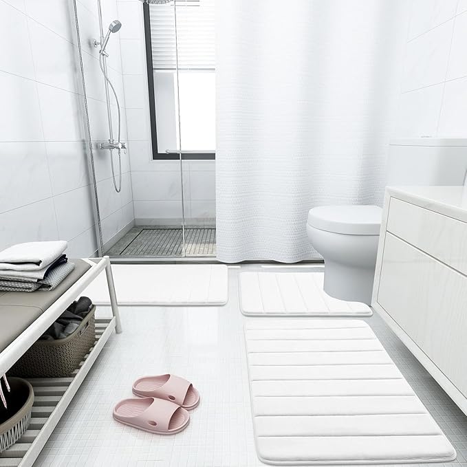 Buganda Memory Foam Bath Mat, 47" x 32", Ultra Soft and Non-Slip Bathroom Rugs, Water Absorbent and Machine Washable Bath Rug Runner for Bathroom, Shower, and Tub, White