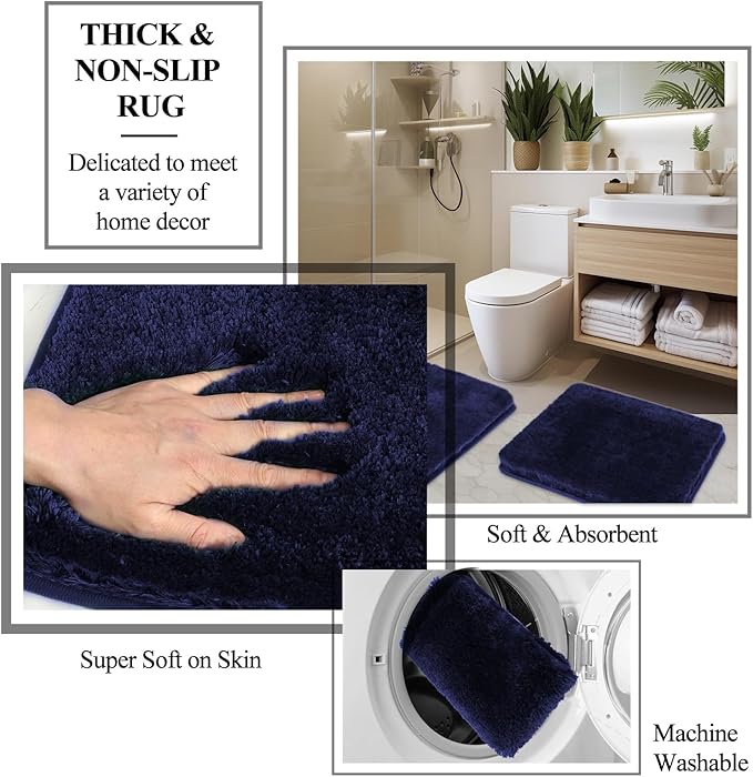 24 PCS Nave Blue Bathroom Accessories Set with Shower Curtain and Rugs, Bathroom Sets with Extra Soft and Absorbent Bath Rugs Shower Curtain Bathroom Accessory for Bath