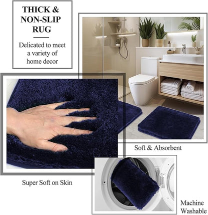 24 PCS Nave Blue Bathroom Accessories Set with Shower Curtain and Rugs, Bathroom Sets with Extra Soft and Absorbent Bath Rugs Shower Curtain Bathroom Accessory for Bath