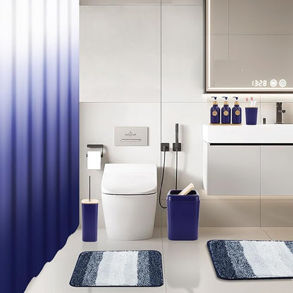 32PCS Bathroom Sets with Shower Curtain and Rugs Navy Blue Shower Curtain Set 3PCS Soap Dispenser Bathroom Accessories with Bathroom Trash Can