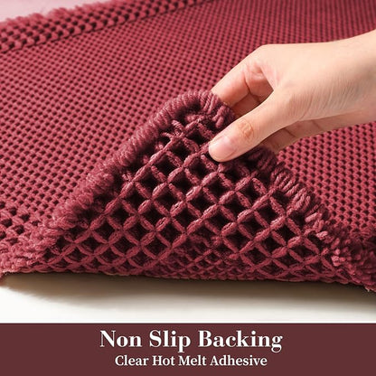 RESARE Waffle Bath Mat for Bathroom, Super Absorbent Bathroom Rugs Non Slip Machine Washable, Ultra Soft Quick Dry Boho Bath Rugs with Tassels for Floor, Upgraded Bordered Design, 18"x30" Red