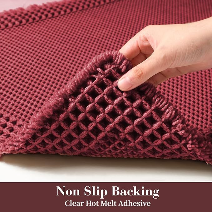 RESARE Waffle Bathroom Runner Rugs, Super Absorbent Bath Mat Non Slip Washable Quick Dry, Upgraded Ultra Soft Boho Bath Rugs with Tassels for Hallway Bedroom Laundry Room, 2'x6'(24"x72"), Red